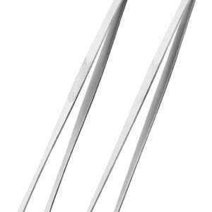 ChefBee Kitchen Cooking Tongs Tweezers - 2PCS 12" Stainless Steel Kitchen Utensils, Metal Fine Tweezers Tongs with Precision Serrated Tips for Chef, Serving Food, Grill, Culinary, Pasta, Salad, BBQ