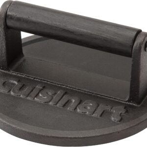 Cuisinart 6.5" Cast Iron Smashed Burger Press, Round Flat Edge Grill Press for Crispy Smash Burgers, Burger Tool for Grill and Griddle Accessories, for BBQs and Tailgates